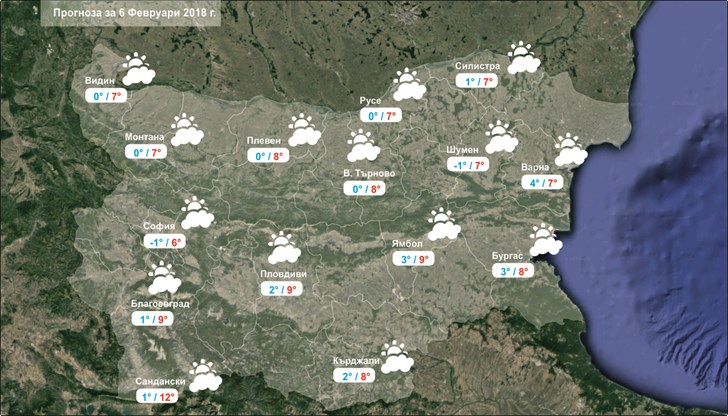 През нощта от запад на изток ще има временни увеличения на облачността