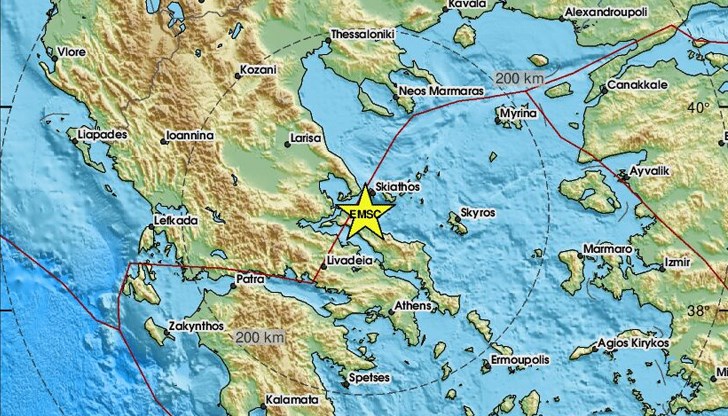 Трус с магнитуд 4,6 разлюля остров Скиатос и град Перистери