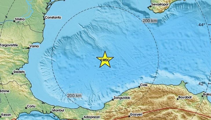 Трусът е на 311 километра от град Варна