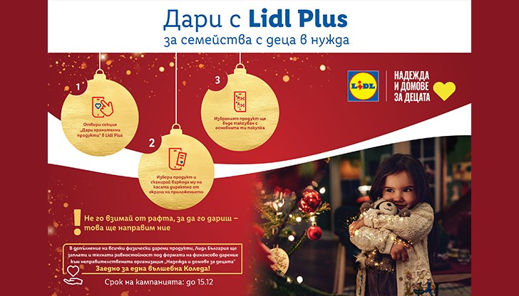 От 2 до 15 декември всеки може да дари с Lidl Plus, a компанията ще удвои даренията