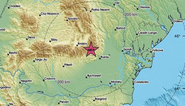 Епицентърът на труса е на 56 километра от град Брашов Епицентърът на труса е на 56 километра от град Брашов
