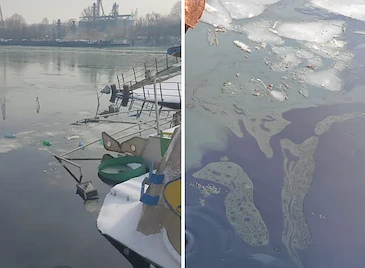 Нефтен разлив замърси Дунав край Гюргево след потънала баржа Нефтен разлив замърси Дунав край Гюргево след потънала баржа