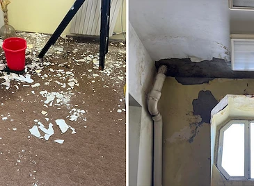 Недовършен ремонт остави Доходното здание с течове и падаща мазилка Недовършен ремонт остави Доходното здание с течове и падаща мазилка